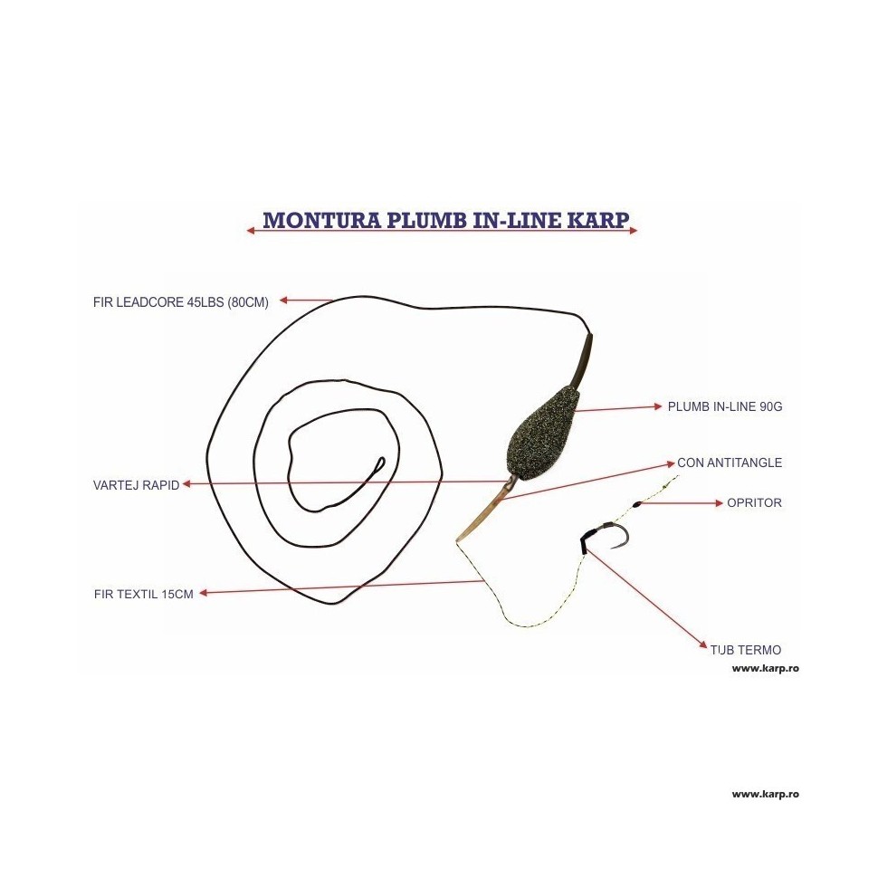 Montura Leadcore Plumb In-Line 70 gr, Carlig Hayabusa nr 4, Karp, A103